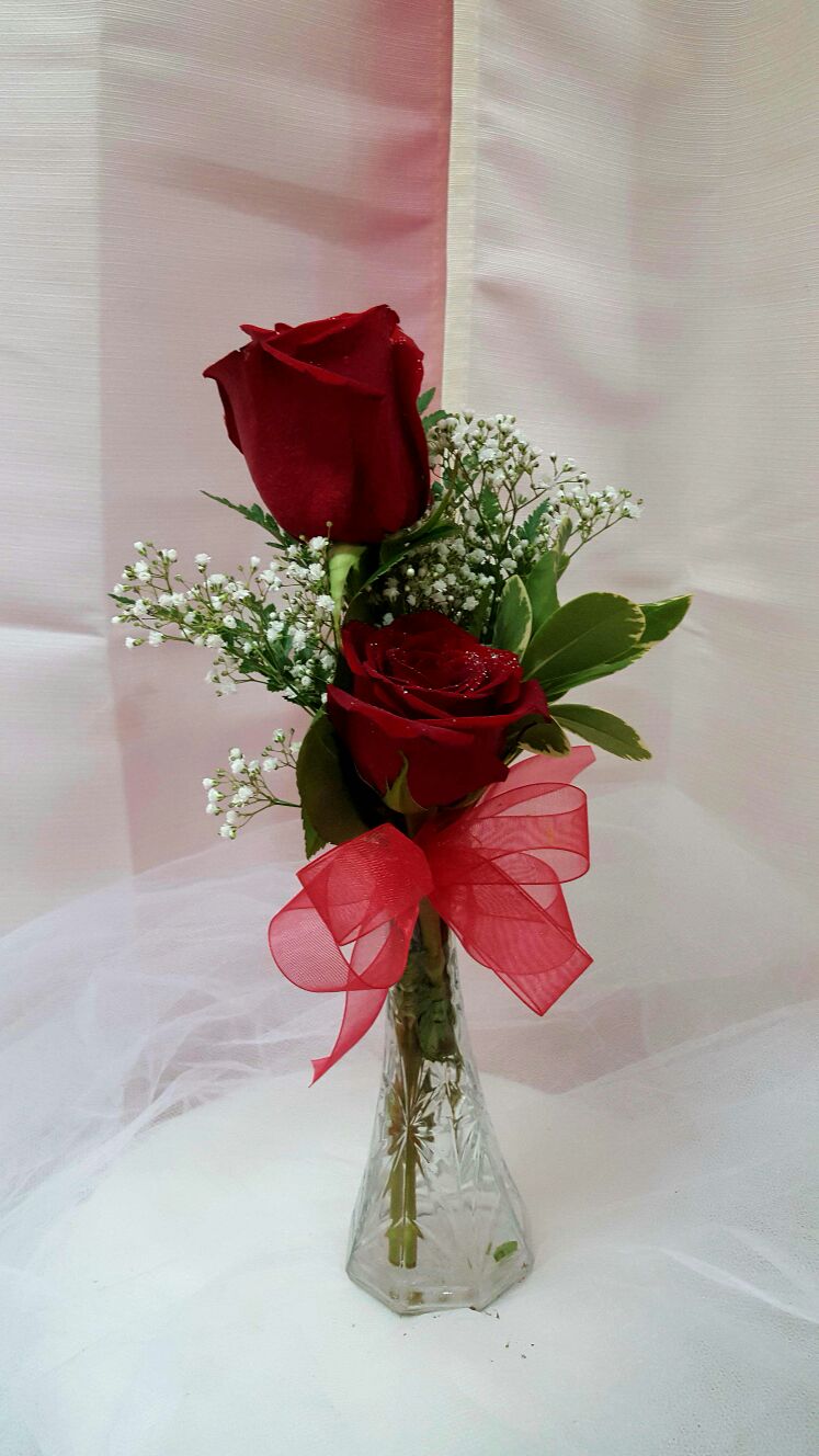 2 roses in a vase Iris florist