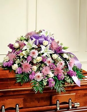 Pink lavander white casket