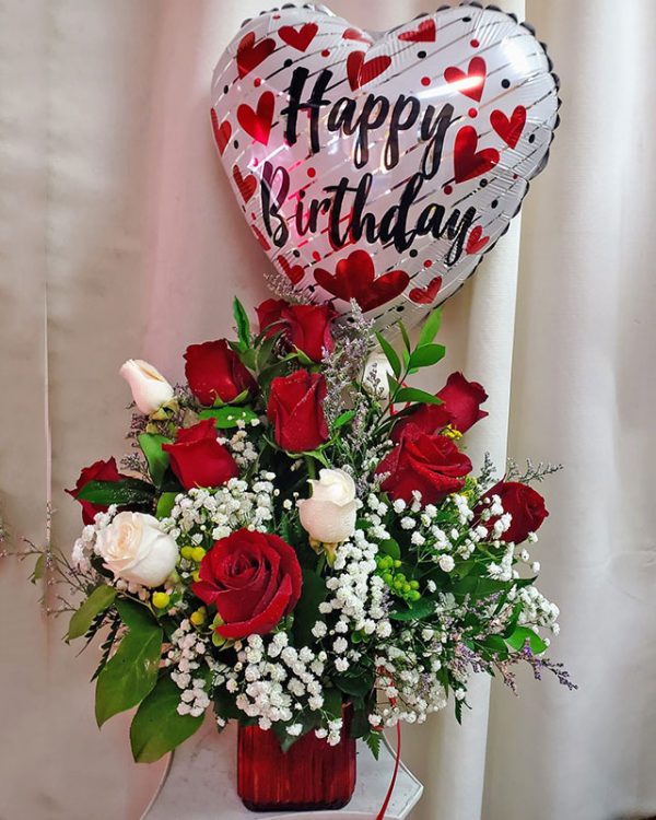 Ballon-white-and-red-roses