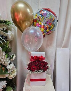 Rose, balloon and box