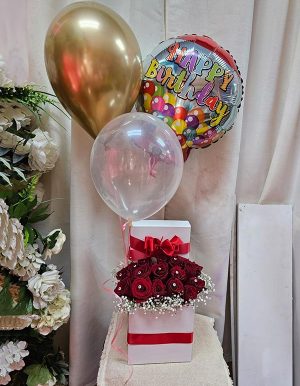 Rose, balloon and box