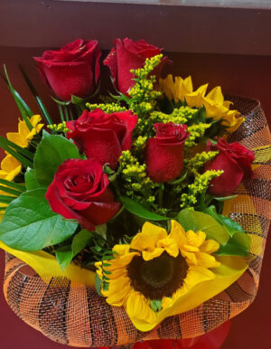 Sunflowers and Red roses
