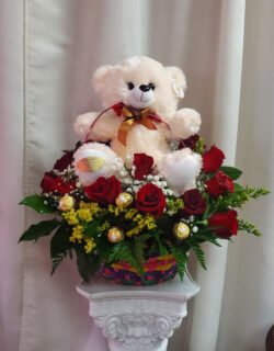 Teddy-bear-and-basket-flowers